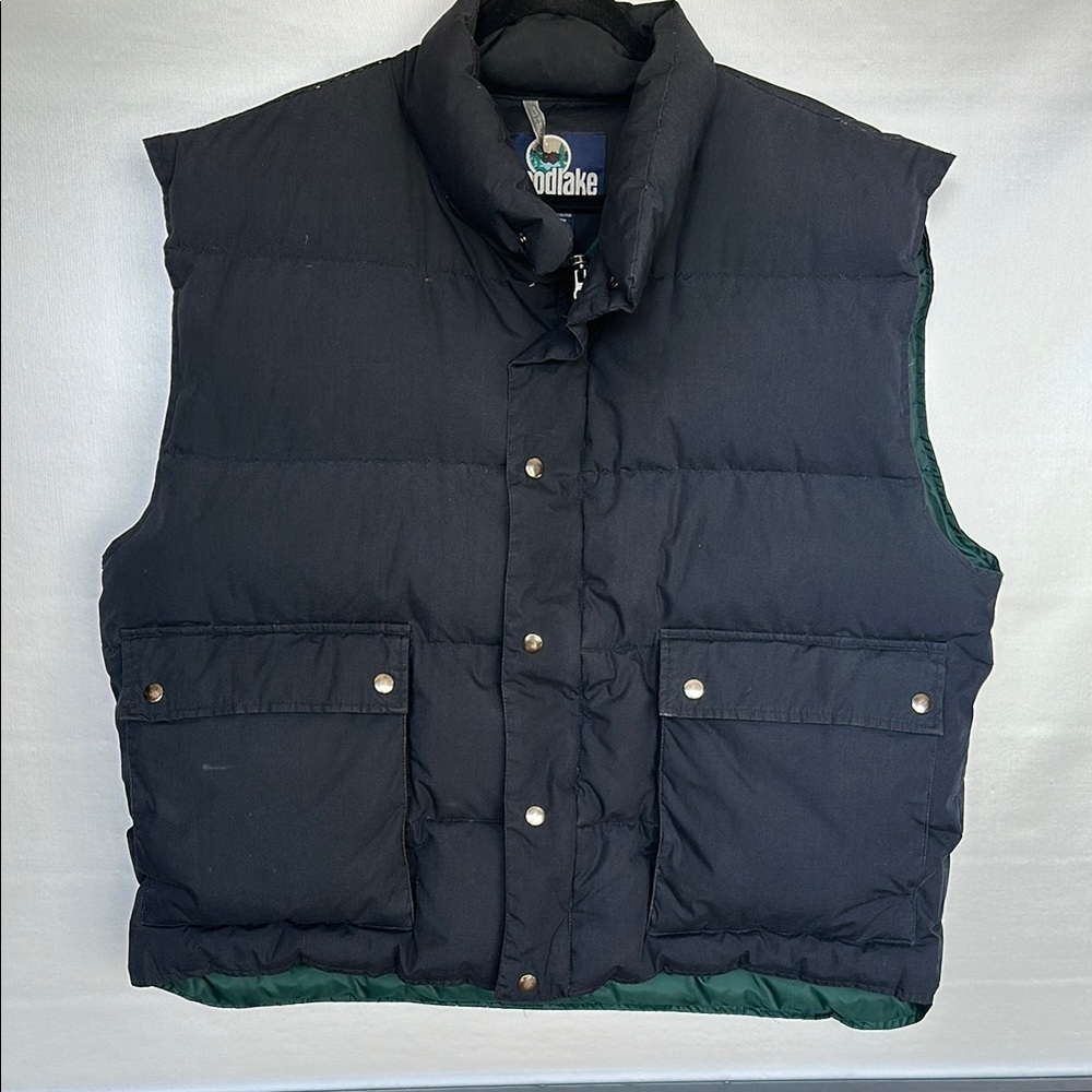 Woodlake Puffer Vest 70%Duck Down Size XXL Black Pockets 2-way zipper w/Snap